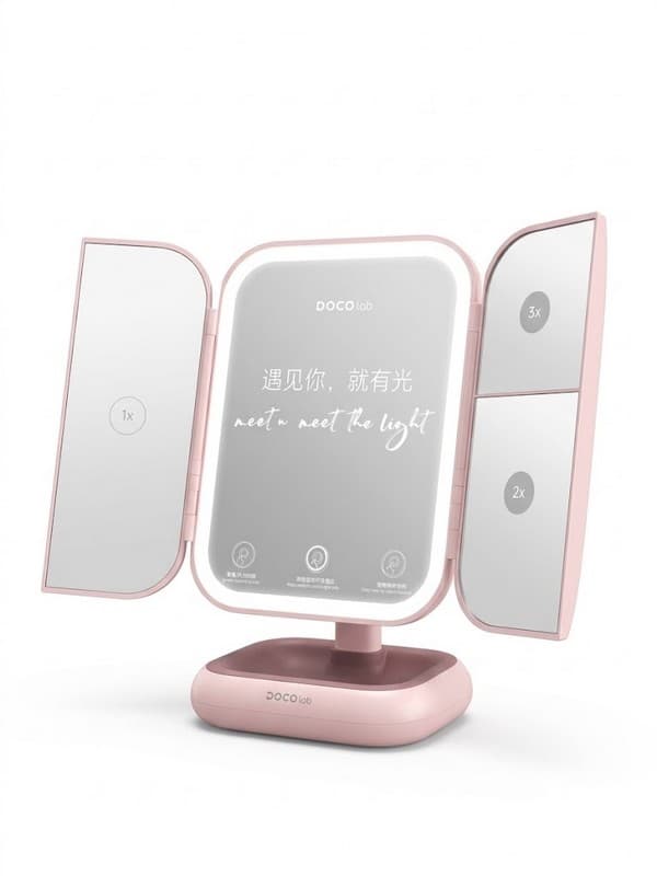 Дзеркало для макіяжу з підсвічуванням Xiaomi DOCO Folding Mirror Standart Edition Pink (FD001)